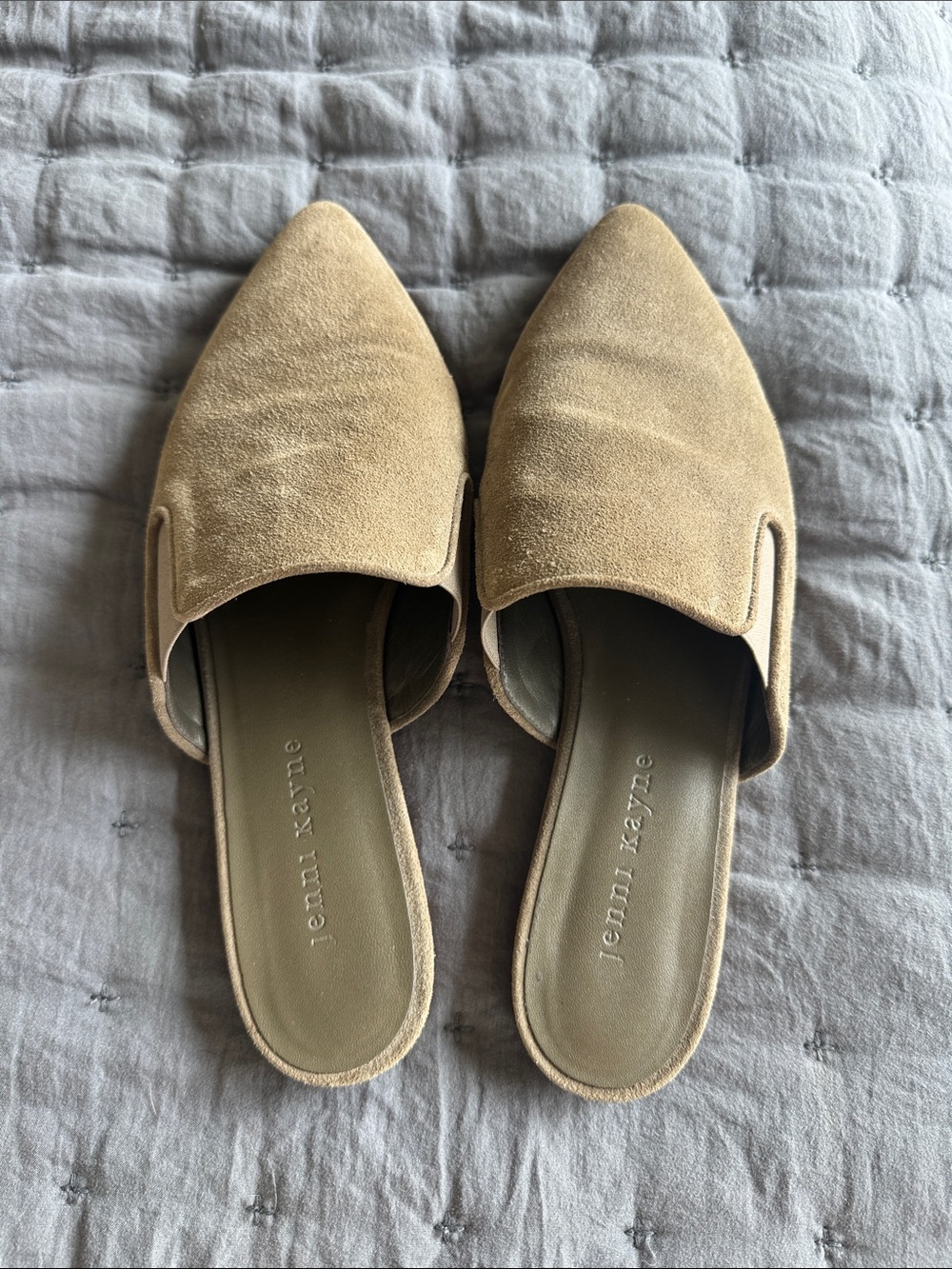 Jenni Kayne Army Green Suede Pointed-Toe Slip-On Mules